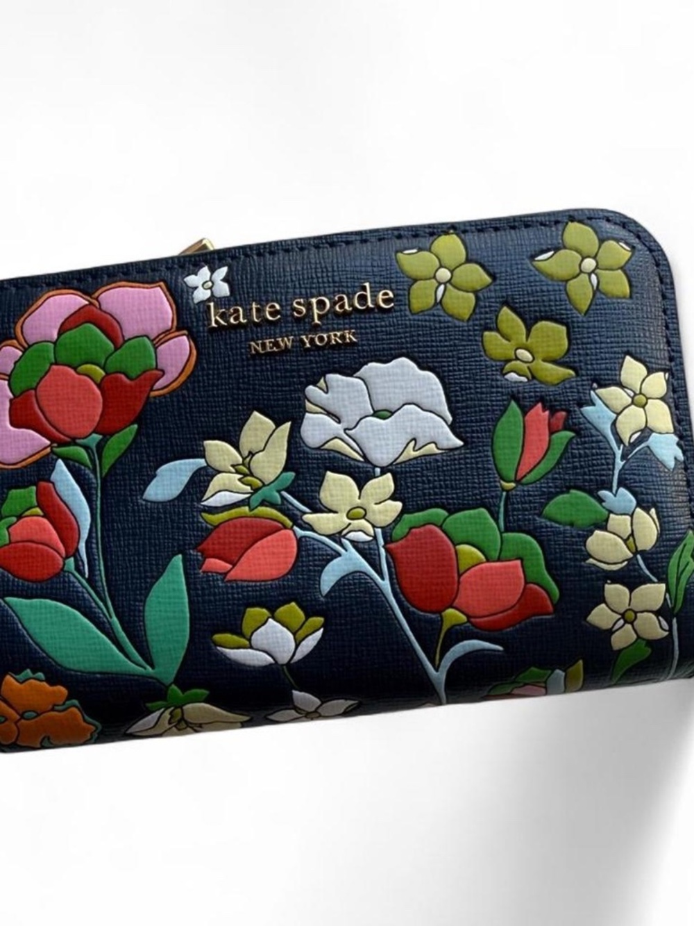 Kate Spade New York Morgan Flower Bed Navy Floral Bifold Wallet Like New